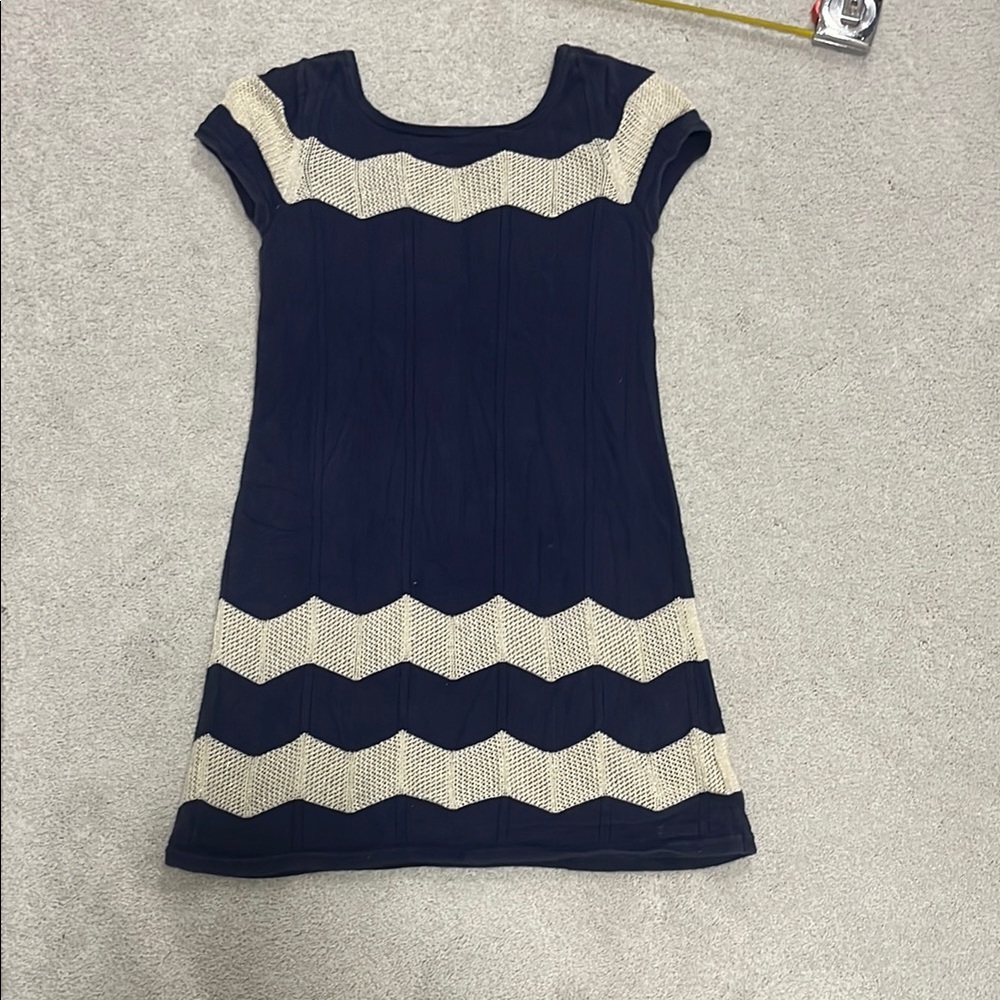 Navy and Cream Chevron Dress